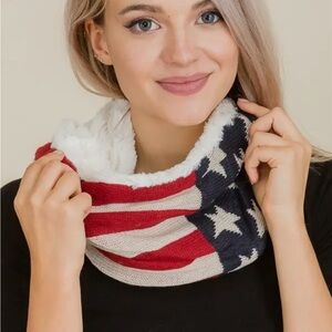 American Flag Knit Scarf reverses to super warm fleece in red white or navy